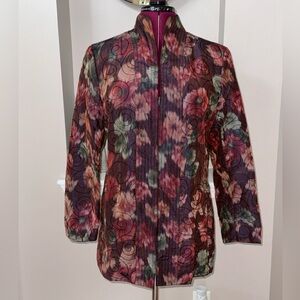 August Max silk blend embroidered swirl hook button long sleeve jacket, L/XL